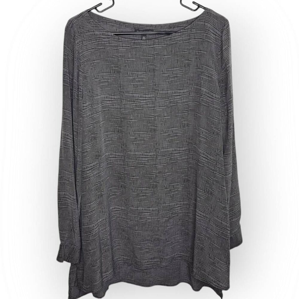 Eileen Fisher Women's Arashi Printed Silk Crepe De Chine Blouse Gray Black size